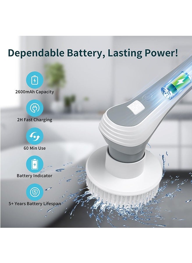 Generic Electric Scrubber for Cleaning Bathroom with Replaceable Brushes - Waterproof Scrubber Brush with Long Handle & LED Display - Dual Speed Power Spinning Brush for Cleaning Bath & Shower  - Image 5