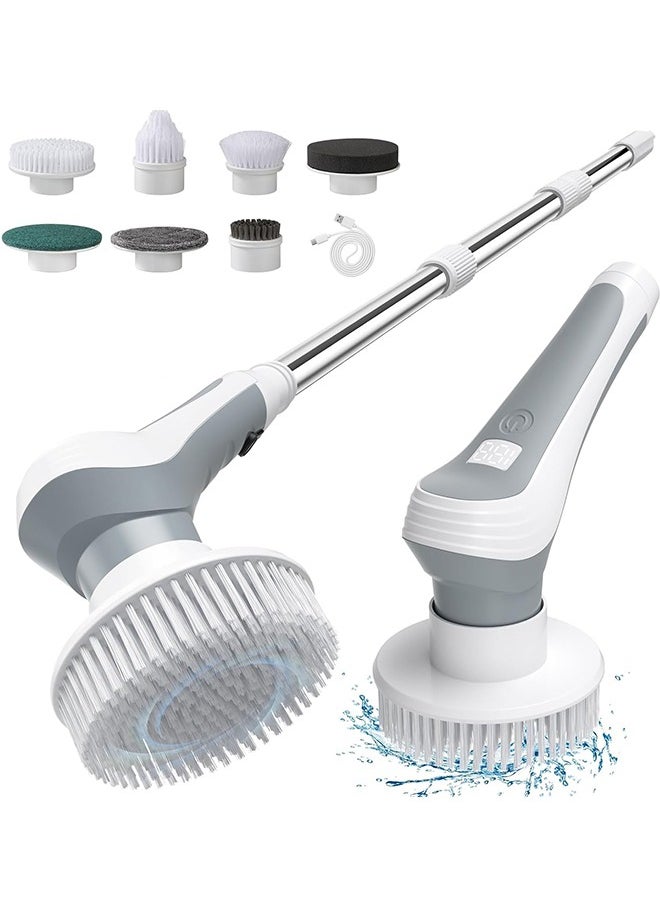 Generic Electric Scrubber for Cleaning Bathroom with Replaceable Brushes - Waterproof Scrubber Brush with Long Handle & LED Display - Dual Speed Power Spinning Brush for Cleaning Bath & Shower  - Image 1