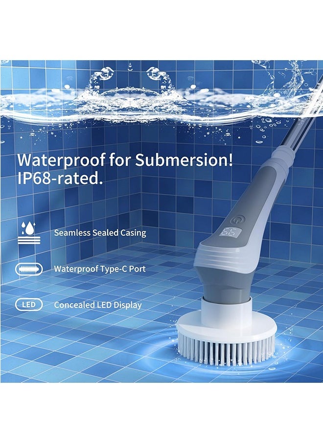 Generic Electric Scrubber for Cleaning Bathroom with Replaceable Brushes - Waterproof Scrubber Brush with Long Handle & LED Display - Dual Speed Power Spinning Brush for Cleaning Bath & Shower  - Image 3