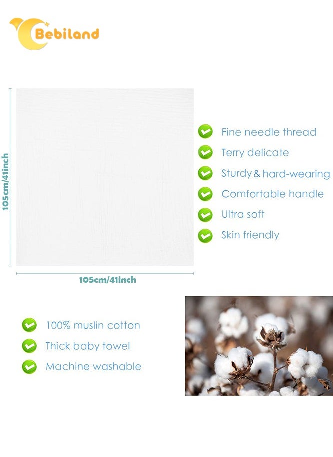 Bebiland 105x105cm Baby Bath Towel with Super Soft Cotton, 6 Layers Newborn Infant Towel Blanket, Suitable for Baby's Delicate Skin (White)  - Image 2