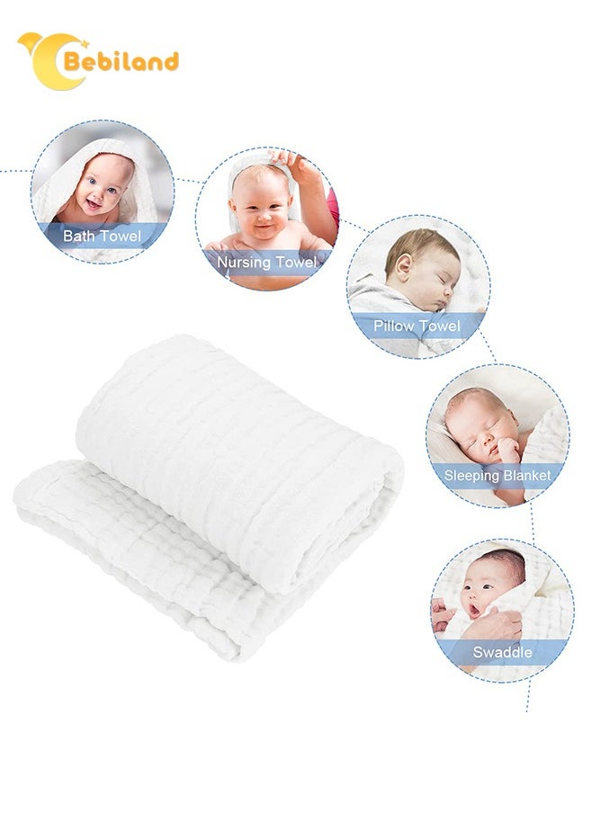 Bebiland 105x105cm Baby Bath Towel with Super Soft Cotton, 6 Layers Newborn Infant Towel Blanket, Suitable for Baby's Delicate Skin (White)  - Image 3