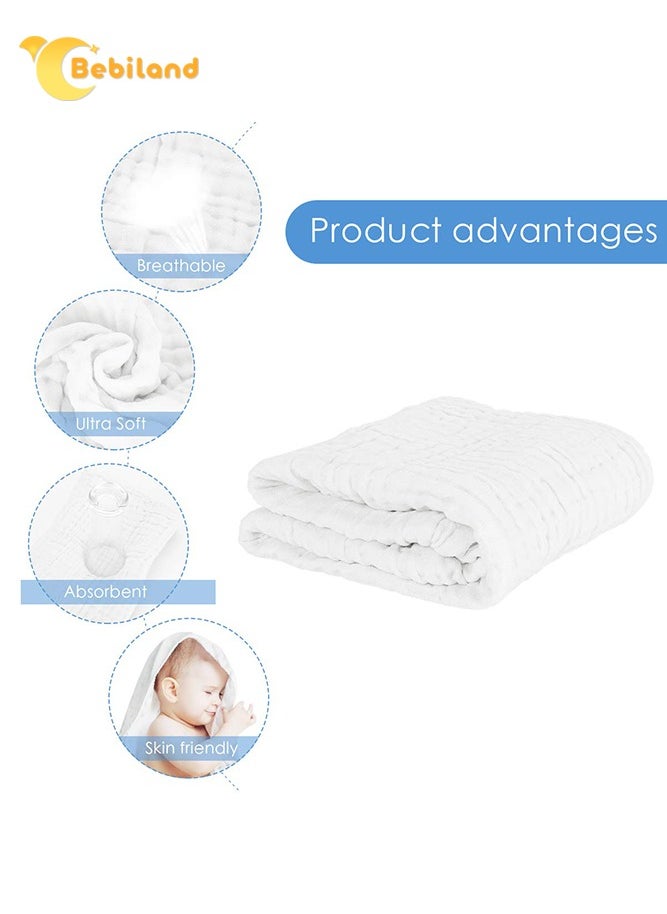 Bebiland 105x105cm Baby Bath Towel with Super Soft Cotton, 6 Layers Newborn Infant Towel Blanket, Suitable for Baby's Delicate Skin (White)  - Image 4