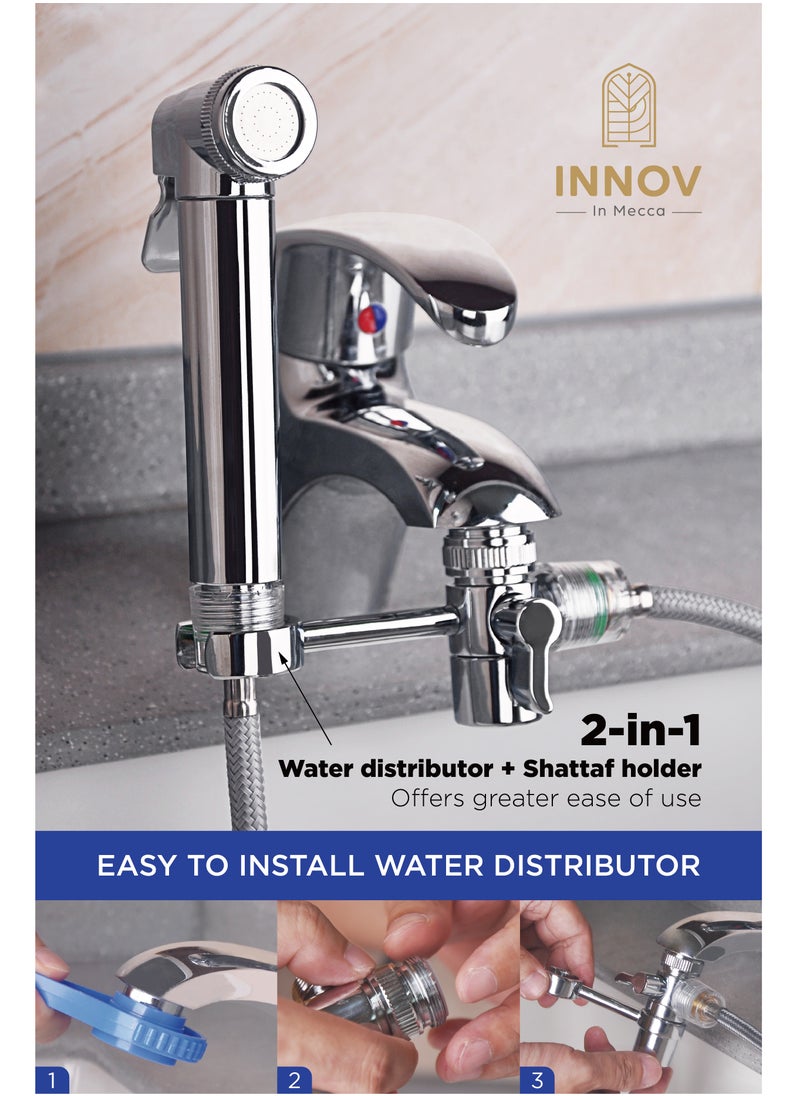 Muslim Shower Bidet Spray Set,Travel shattaf for Toilet, 3 meter hose, Water distributor plus Shattaf holder
