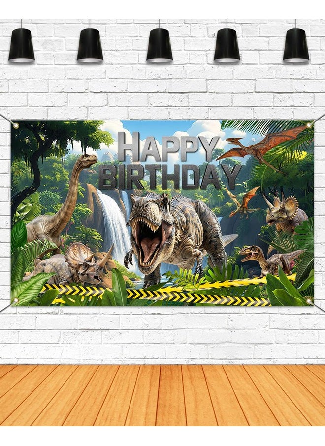 Mocsicka Mocsicka Dinosaur Birthday Backdrop Banner for Boy Dinosaur Park Theme Party Decorations Banner Dinosaur Photography Backgournd Supplies (Green, 70.8x43.3 inch)  - Image 1