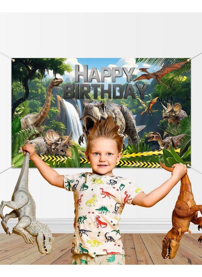 Mocsicka Mocsicka Dinosaur Birthday Backdrop Banner for Boy Dinosaur Park Theme Party Decorations Banner Dinosaur Photography Backgournd Supplies (Green, 70.8x43.3 inch)  - Image 4