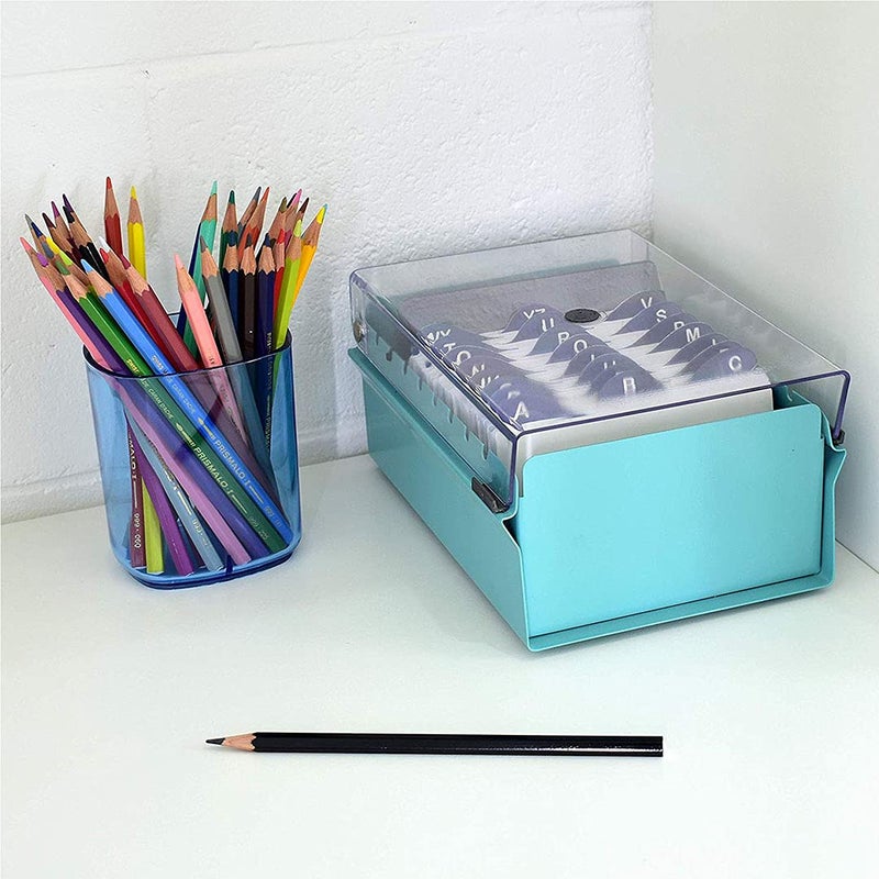 Acrimet 3 x 5 Card File Holder Organizer Box Metal Base Heavy Duty (AZ Index Cards and Divider Included) (Green Color with Clear Crystal Plastic Lid Cover) - Image 3