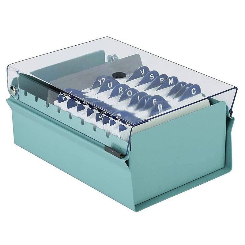 Acrimet 3 x 5 Card File Holder Organizer Box Metal Base Heavy Duty (AZ Index Cards and Divider Included) (Green Color with Clear Crystal Plastic Lid Cover) - Image 2