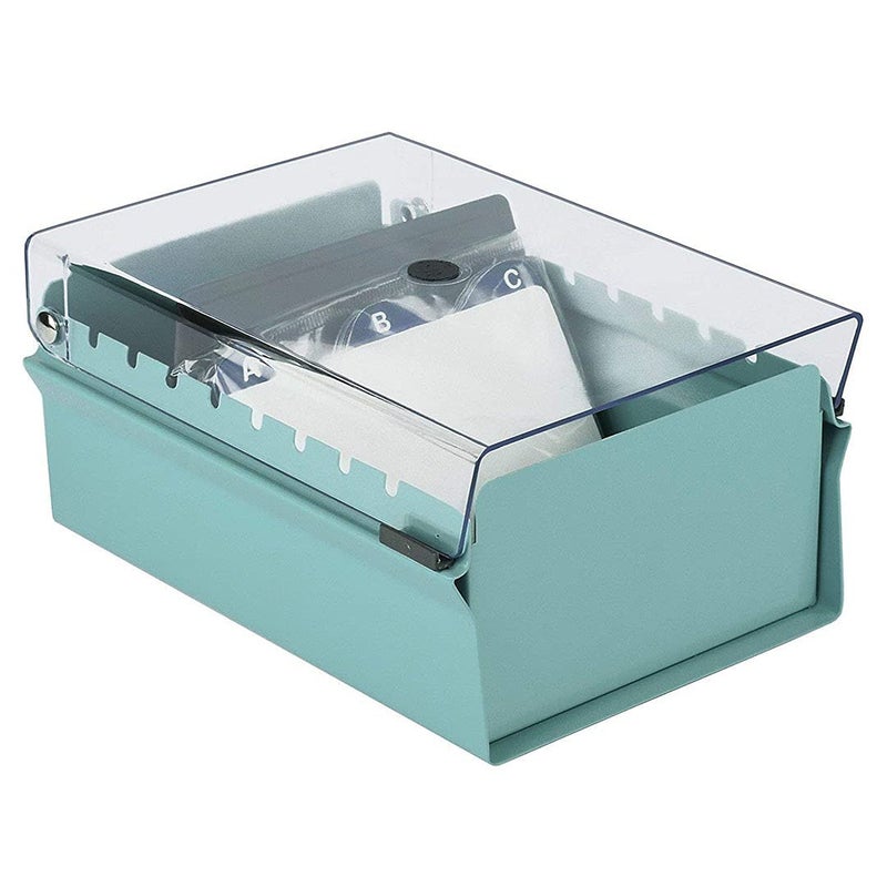 Acrimet 3 x 5 Card File Holder Organizer Box Metal Base Heavy Duty (AZ Index Cards and Divider Included) (Green Color with Clear Crystal Plastic Lid Cover) - Image 5