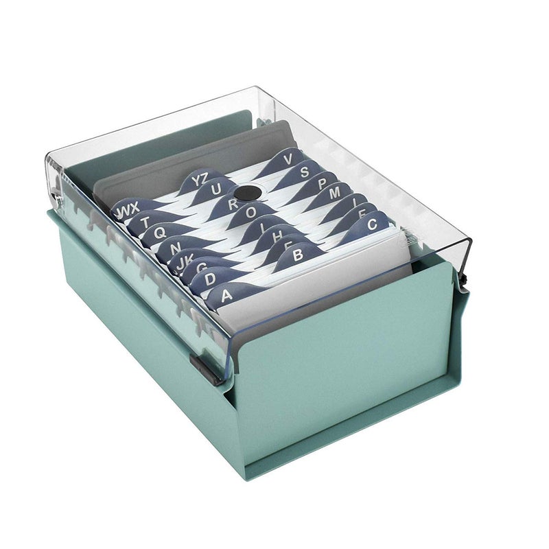 Acrimet 3 x 5 Card File Holder Organizer Box Metal Base Heavy Duty (AZ Index Cards and Divider Included) (Green Color with Clear Crystal Plastic Lid Cover) - Image 4