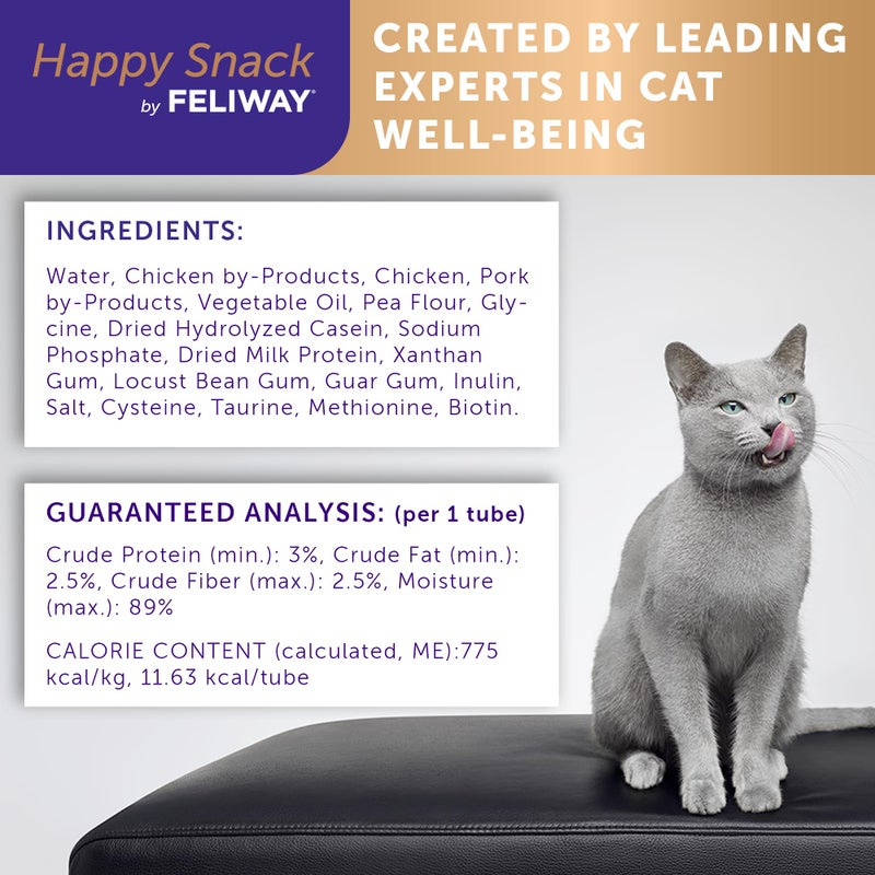 Feliway Happy Snack by FELIWAYÂ®, Delicious, Lickable, Squeezable PurÃ©e Cat Treats for a Daily Calming Routine, Made with Real Chicken, 12 Pack (0.5oz Tubes) - Image 5