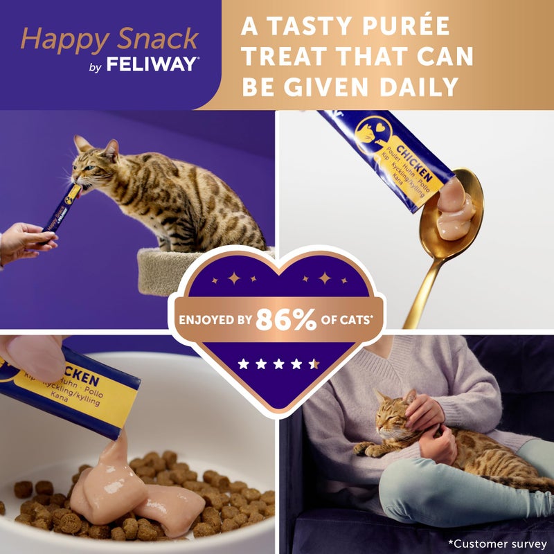 Feliway Happy Snack by FELIWAYÂ®, Delicious, Lickable, Squeezable PurÃ©e Cat Treats for a Daily Calming Routine, Made with Real Chicken, 12 Pack (0.5oz Tubes) - Image 2