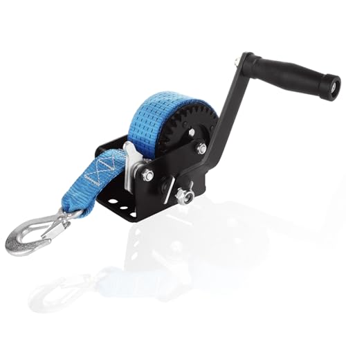 MIVIDE 800 LB Heavy Duty Boat Trailer Winch with 20FT Blue Strap, Hand Winch Boat Trailer Winch, Portable 2-Way Ratchet Hand Crank Winch with Strong Hook for for Boat, Truck, Trailer, RV - Image 1