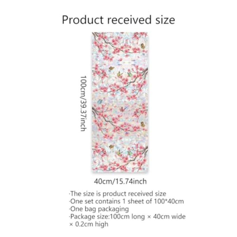Window Privacy Film Rainbow Cherry Blossom Flower Window Clings 3D Decorative Vinyl Stained Glass Butterfly Floral Decals Static Cling Sticker Non-Adhesive, 15.75 x 40 Inch - Image 5
