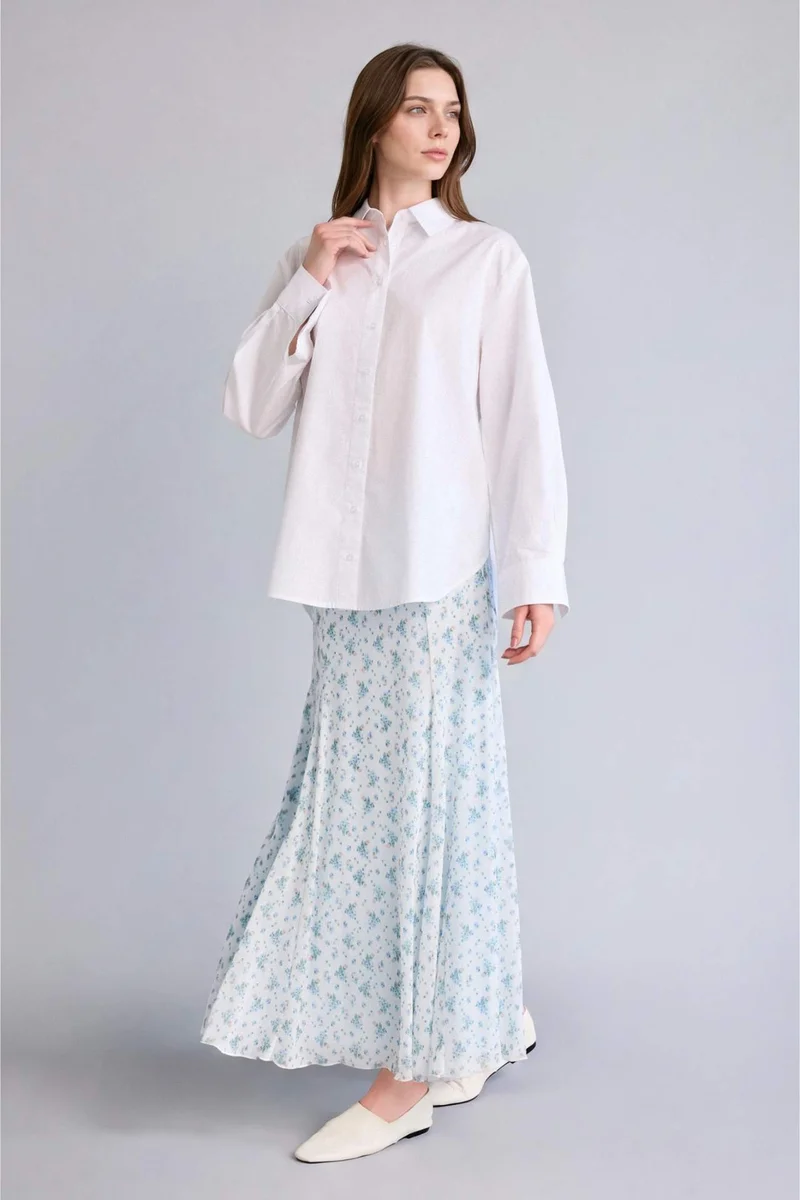 ديفاكتو A Cut Printed Tulle Knitted Skirt