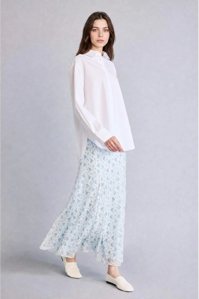 ديفاكتو A Cut Printed Tulle Knitted Skirt
