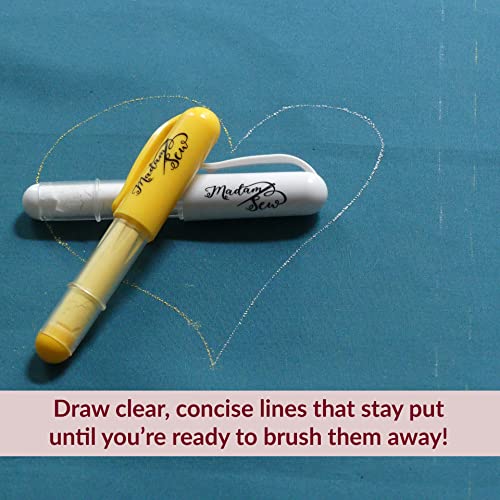 Madam Sew Fabric Chalk Markers for Sewing & Quilting | Refillable Tailors Chalk for Fabric Marking with Dosing Wheel | Ideal for Marking on Cotton, Knit, Suede (Yellow) - Image 4