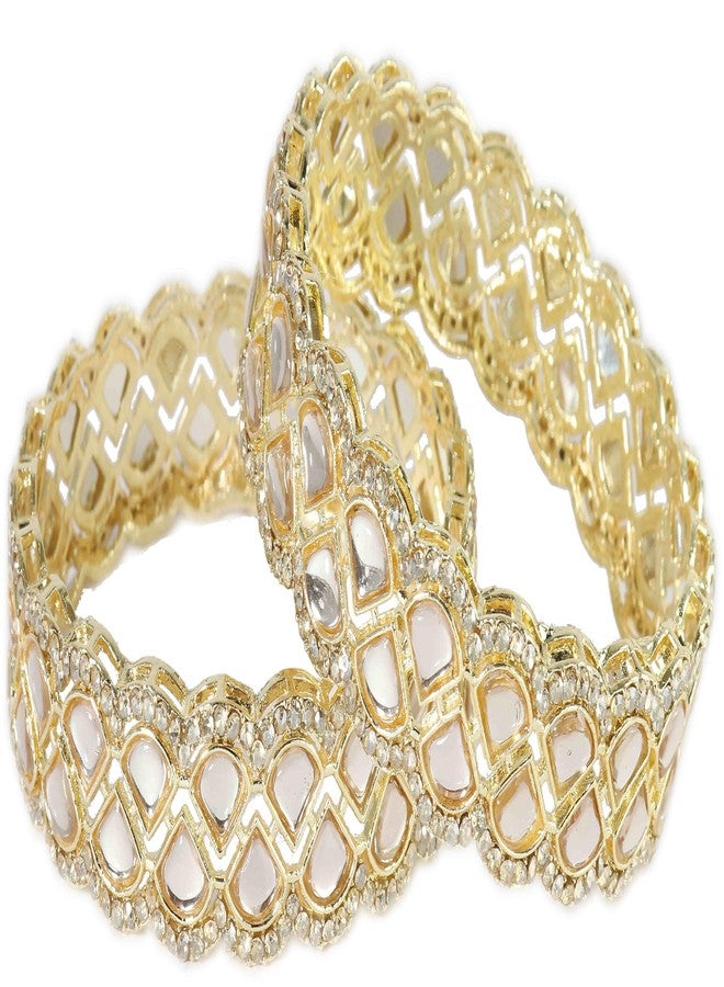 LAVAZZA Latest Metal Bangles Kada Set For Women & Girls with Zircon Diamond & Kundan Stone | Traditional Women's Bangles Set | Kangan Bangles Bracelet | Wedding, Party-(LV_RKM26-Gold-2.6) - Image 1