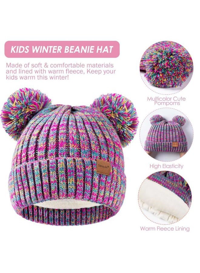 SENPUKI Kids Winter Hat Gloves Scarf Set, Girls Toddler Children Beanie with Pom Knit Neck Warmer Gaiter Mittens Fleece Lined Set（Mint Green Mix） - Image 3