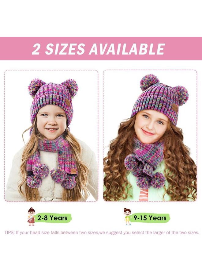 SENPUKI Kids Winter Hat Gloves Scarf Set, Girls Toddler Children Beanie with Pom Knit Neck Warmer Gaiter Mittens Fleece Lined Set（Mint Green Mix） - Image 2