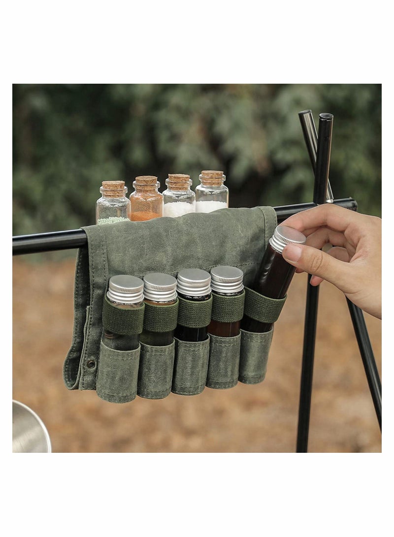 Y&D Portable Spice Shaker Seasoning Dispenser with 9 Jars Canvas Storage Bag Organizer Bottle Holder for Outdoor Camping BBQ Picnic  - Image 2