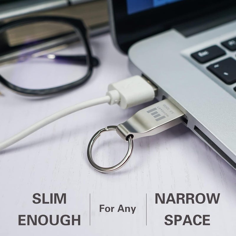 موس دارت محرك أقراص فلاش معدني USB 3.0 سعة 32 جيجابايت، سرعة نقل تصل إلى 90 ميجابايت/ثانية، محرك إبهام، 32 جيجابايت مقاوم للماء، محرك أقراص USB 3.0 محمول مع تصميم حلقة مفاتيح، فضي - Image 3