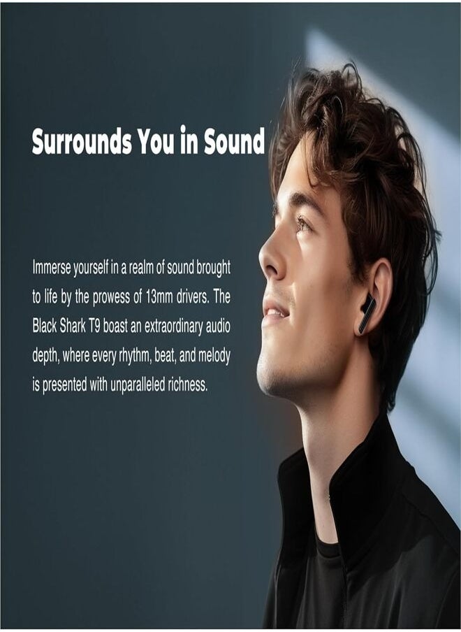 BLACK SHARK - Excelent Bluetooth Wireless Earphone With Bluetooth 5.3 Connectivity, Gaming Mode, Active Noise Cancellation and 40 Hours Battery Life T9 - Black - Image 1