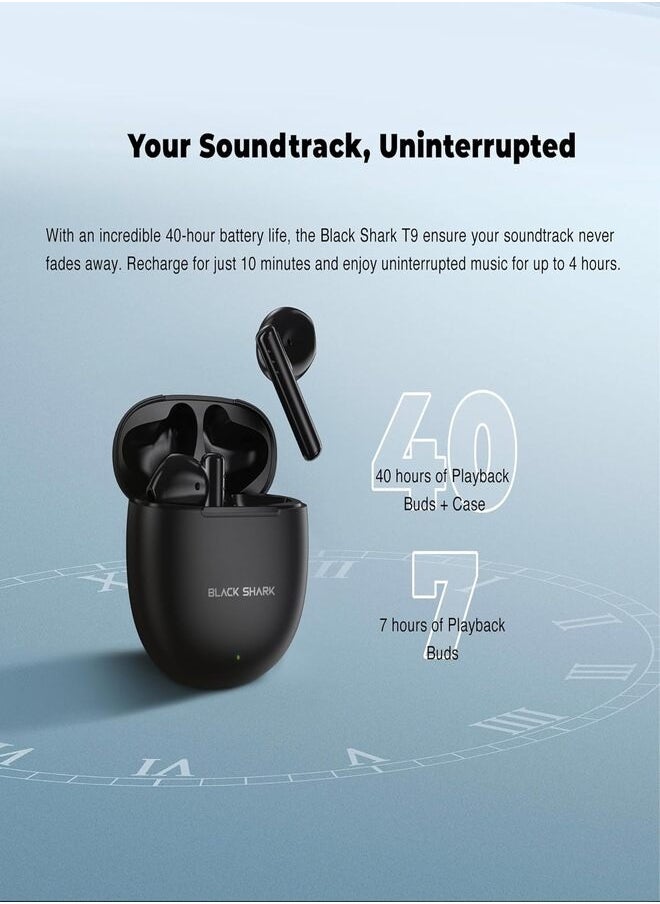 BLACK SHARK Excelent Bluetooth Wireless Earphone With Bluetooth 5.3 Connectivity, Gaming Mode, Active Noise Cancellation and 40 Hours Battery Life T9 - Black  - Image 4