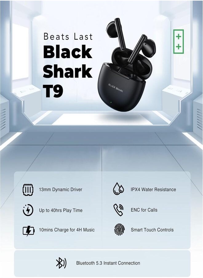 BLACK SHARK Excelent Bluetooth Wireless Earphone With Bluetooth 5.3 Connectivity, Gaming Mode, Active Noise Cancellation and 40 Hours Battery Life T9 - Black  - Image 3
