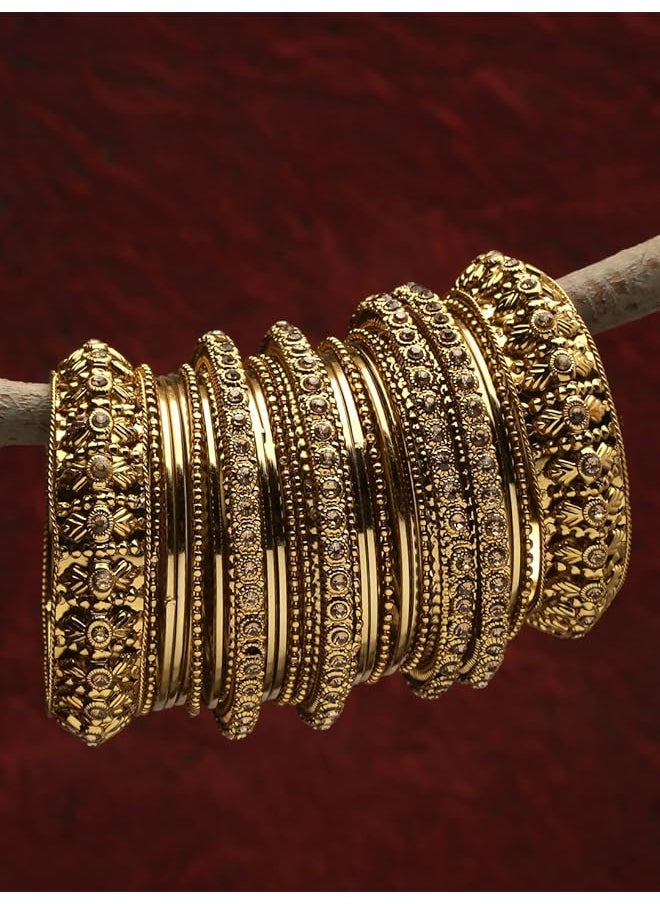 Shining Diva Fashion Latest Antique Gold Plated Set Of 26 Stylish Traditional Bangle For Women 2.6 Metal No Gemstone  - Image 2