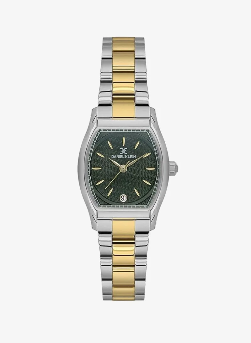 Daniel Klein Women's Stainless Steel Silver Alloy Case Analog Dark Green Barrel Sunray Dial Japanese Quartz Premium 50 Meters Water Resistant
