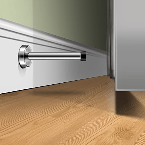 HUTLON Long Door Stops Stainless Steel Door Stopper 5 Inch Commercial Doorstop Door Holder Wall Mounted Large Modern Brushed Metal Solid Door Bumper Rubber Tip Heavy Duty Door Stopper - Image 3