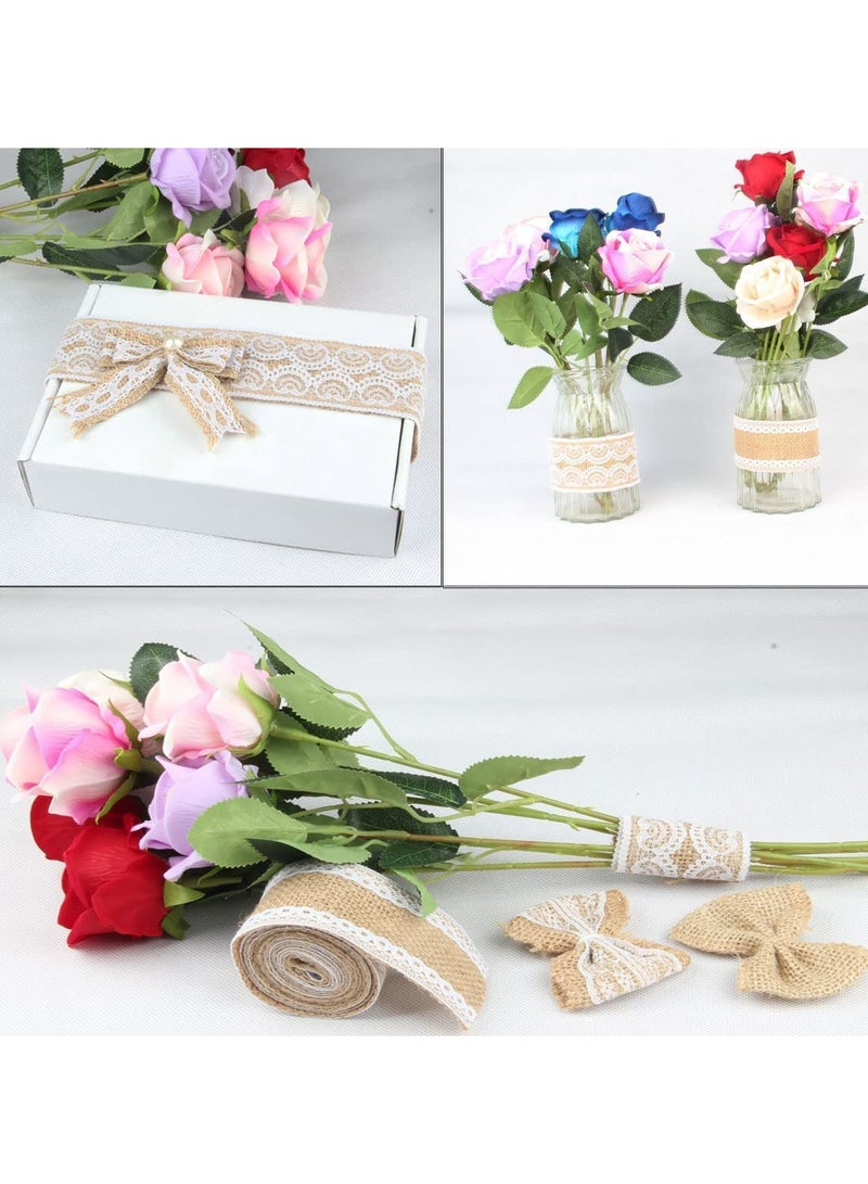 Zikra Hessian Burlap Ribbon Roll Natural Hessian Ribbons Roll with Lace Trim 4 Rolls 2 Meter Jute Trim Craft Ribbon Rustic Hessian Themed Tape for Gift Wrapping and Crafts Wedding Home Decorations - Image 2