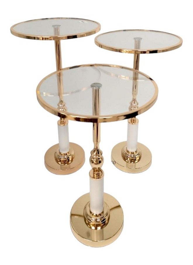 Generic - 3-piece round glass table set, gold and white - Image 1