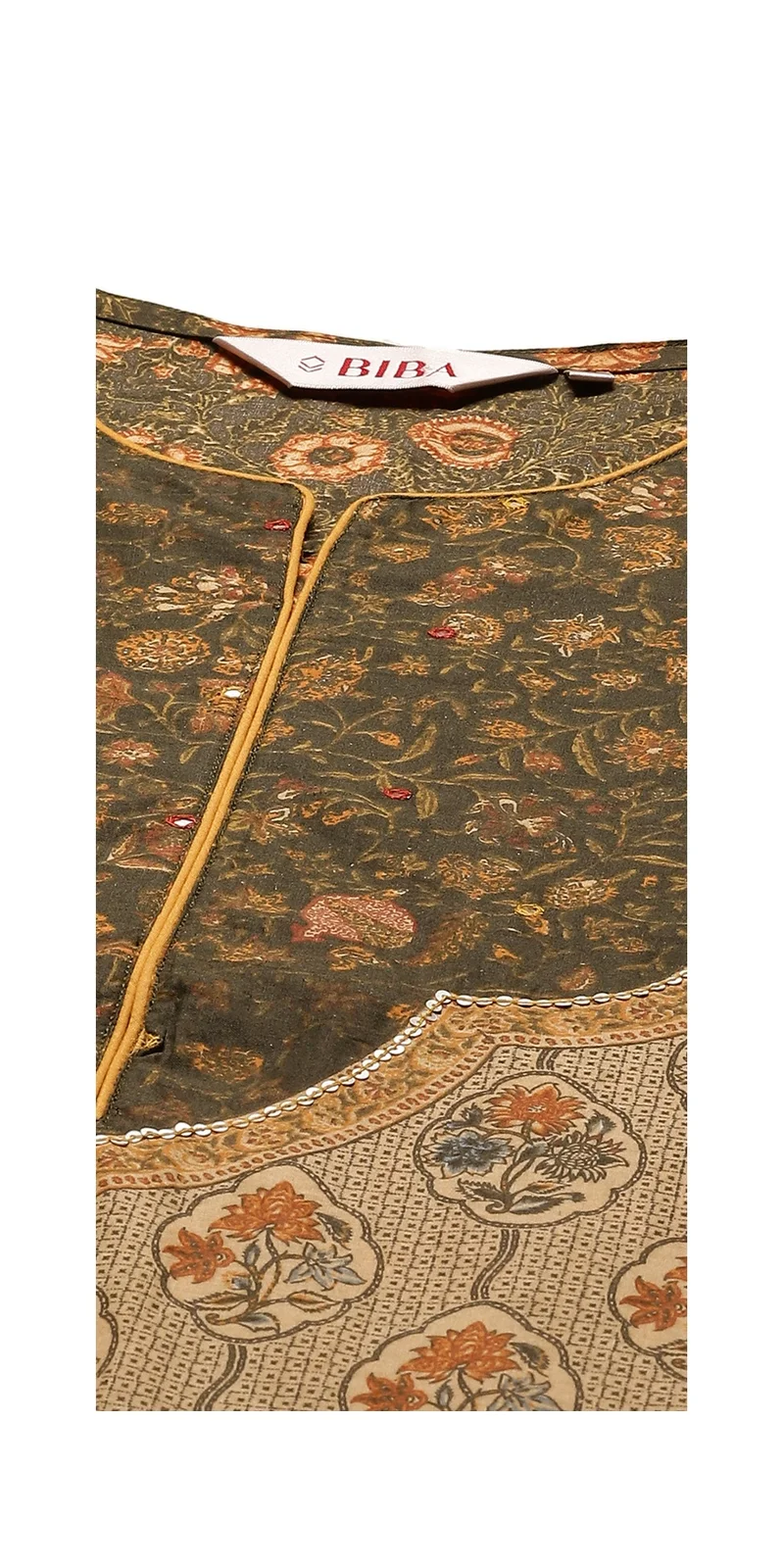 Biba Khaki Cotton Straight Kurta Narrow Palazzo Suit Set