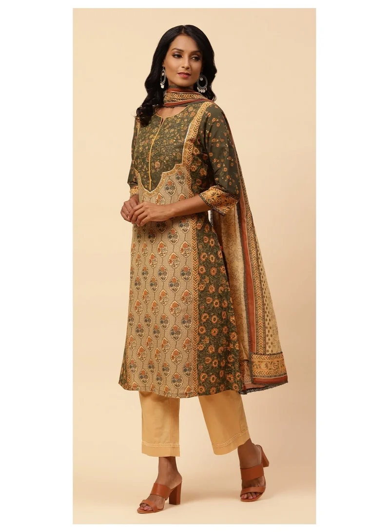 بيبا طقم بدلة قصر قطن كاكي مستقيم من كورتا ضيق