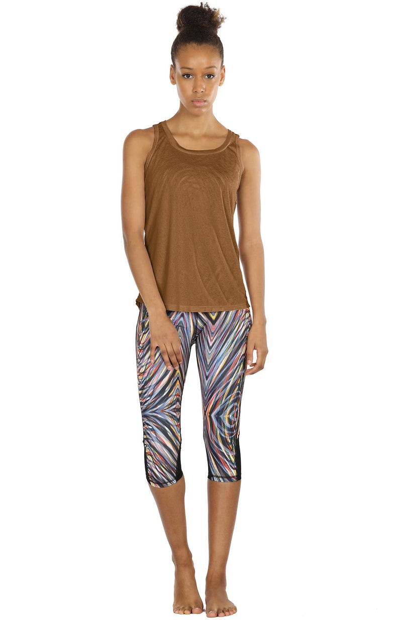 icyzone Yoga Tops Activewear Workout Clothes Open Back Fitness Racerback Tank Tops for Women (M, Black/Golden Brown) - Image 2