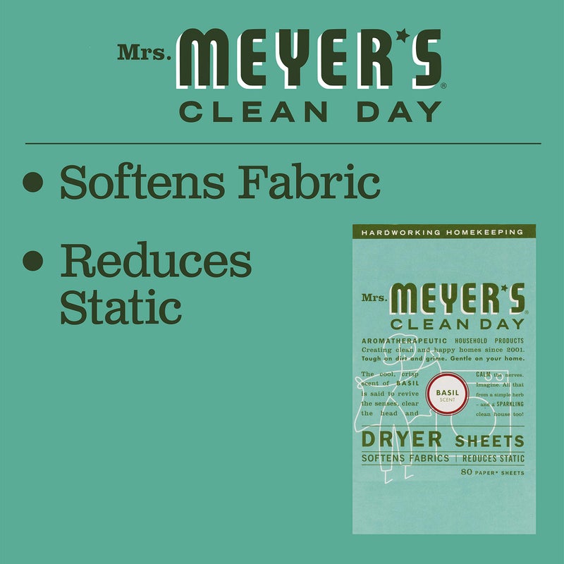 Mrs. Meyer's Clean Day Dryer Sheets, Softens Fabric, Reduces Static, Cruelty Free Formula, Basil Scent, 80 Count - Image 4