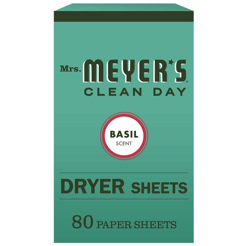 Mrs. Meyer's Clean Day Dryer Sheets, Softens Fabric, Reduces Static, Cruelty Free Formula, Basil Scent, 80 Count - Image 1