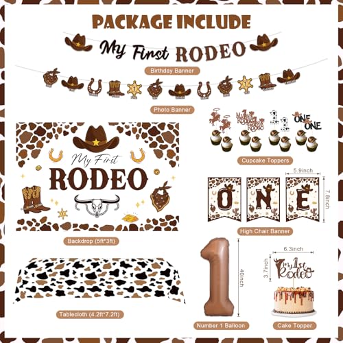 Fantspati My First Rodeo Decorations Boy Western Cowboy 1st Birthday Party Decorations Western Balloon Arch Kit Cowboy Party Supplies Backdrop Photo Banner Tablecloth for 1st Rodeo Birthday Party Decor Boy - Image 5
