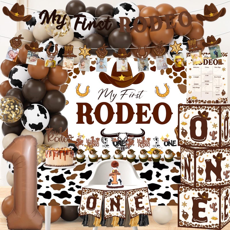 Fantspati My First Rodeo Decorations Boy Western Cowboy 1st Birthday Party Decorations Western Balloon Arch Kit Cowboy Party Supplies Backdrop Photo Banner Tablecloth for 1st Rodeo Birthday Party Decor Boy - Image 3
