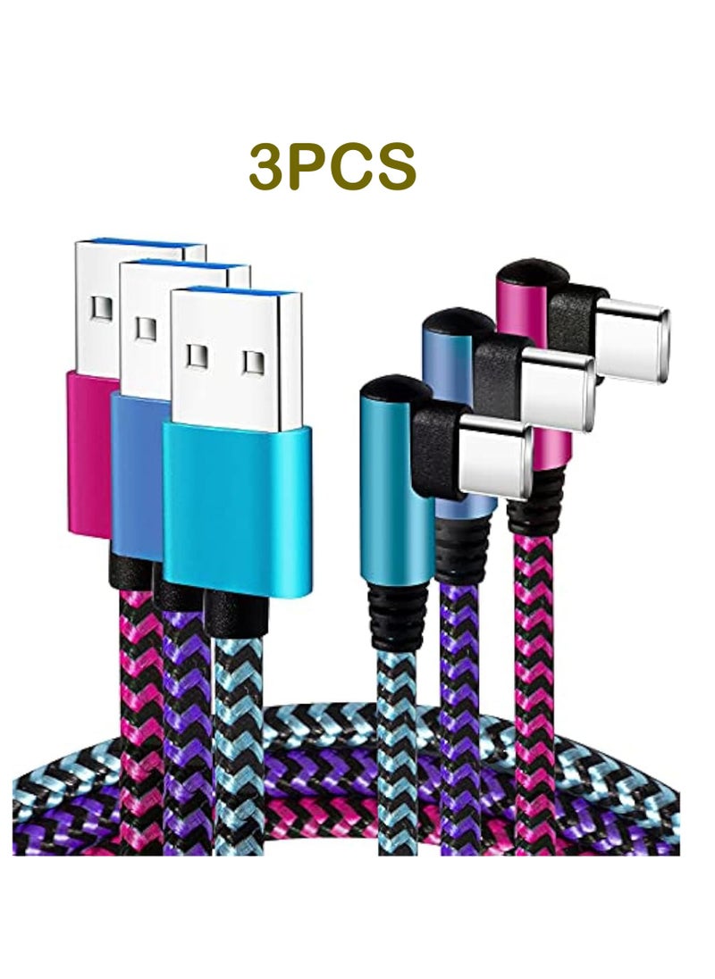 General USB Type C Cable 2.1A Fast Charging 1M : [90 Degree/3ft/3Pack] Nylon USB C Cord Right Angle Compatible with Samsung Galaxy S23/S22/9/Note 10, USB C Charger-Blue/Magenta/Purple  - Image 1