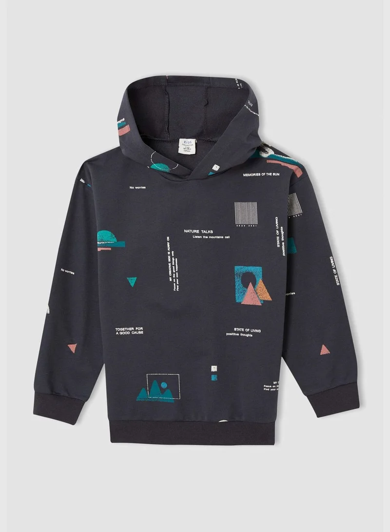 DeFacto Oversize Long Sleeve Geometric Print Hoodie