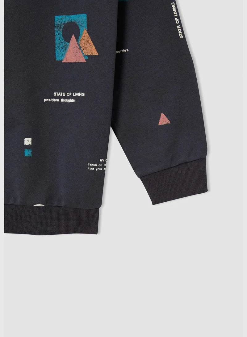 DeFacto Oversize Long Sleeve Geometric Print Hoodie