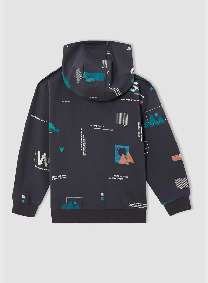 DeFacto Oversize Long Sleeve Geometric Print Hoodie