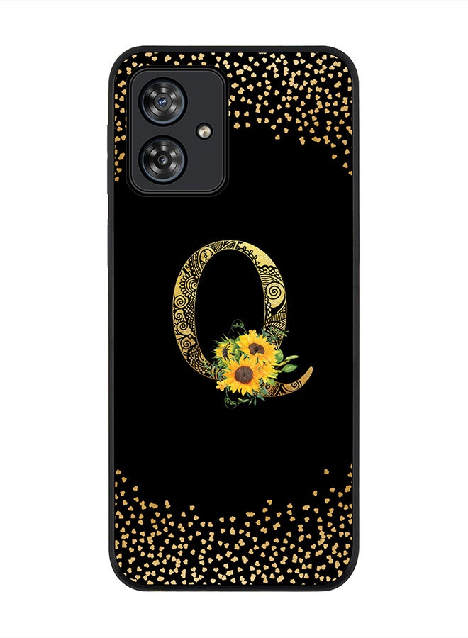Stylizedd Rugged Black Case for Motorola Moto G54 / Motorola Moto G54 Power / Motorola Moto G64 5G,Custom Monogram Initial Letter Floral Alphabet - Q (Black) - Image 1