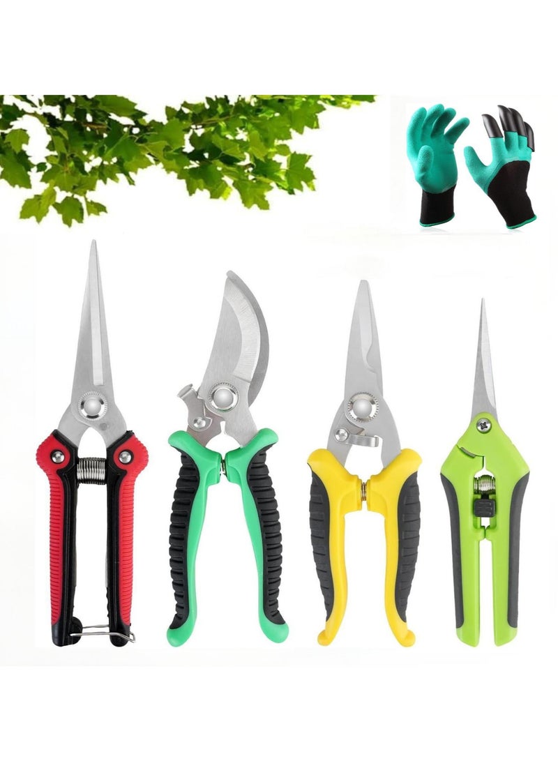Generic Garden Pruning Shears, 4 Pcs Garden Professional Secateurs, Handheld Scissors Set with Gardening Gloves, Heavy Duty Garden Bypass Pruning Shears, Tree Trimmers Secateurs, Fruit Tree Pruning Shears  - Image 1