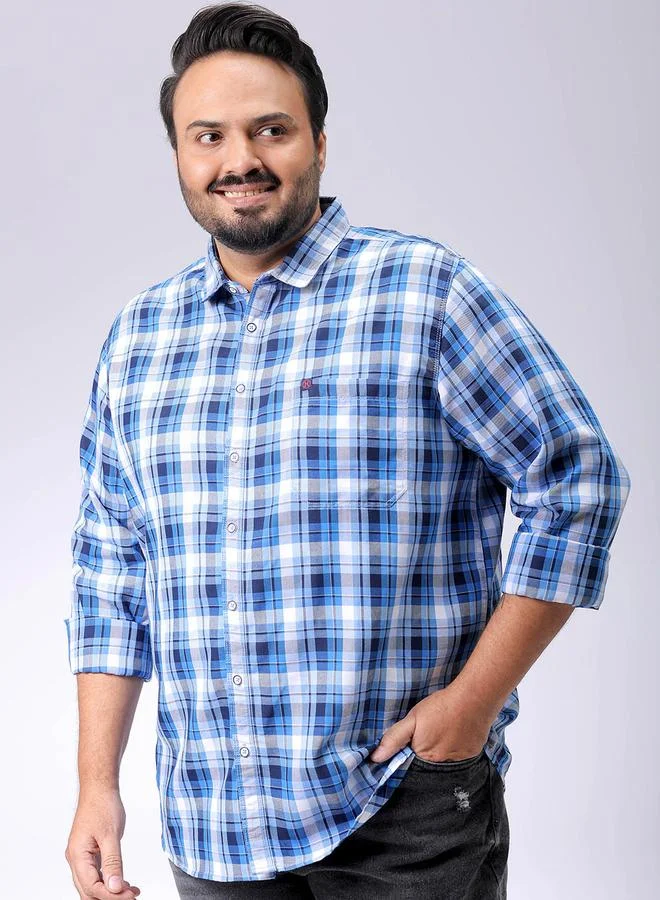 تايك تو قميص رجالي بمقاس كبير بنقشة مربعات أزرق