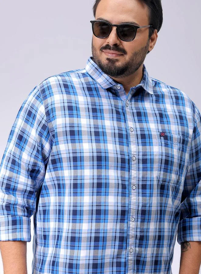 تايك تو قميص رجالي بمقاس كبير بنقشة مربعات أزرق