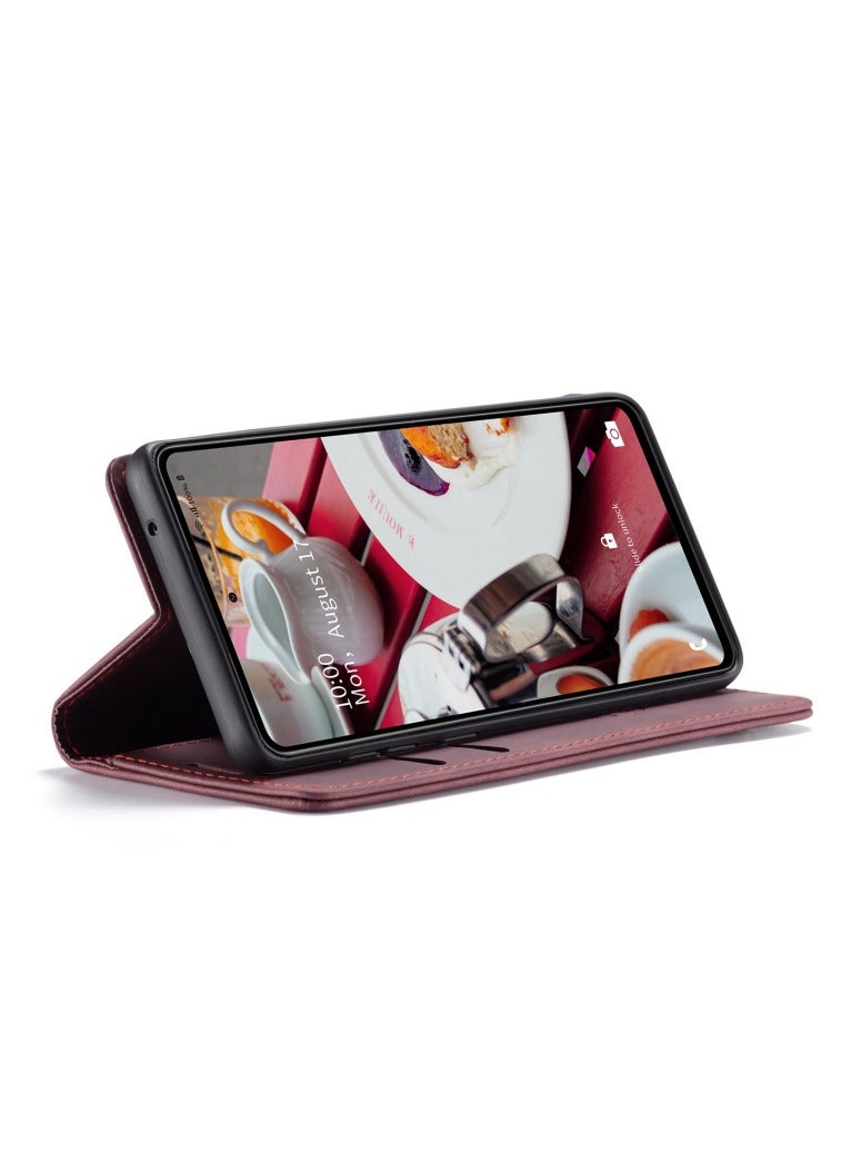 CaseMe Samsung Galaxy A73 5G Case Wallet, for Samsung Galaxy A73 5G Wallet Case Book Folding Flip Folio Case with Magnetic Kickstand Card Slots Protective Cover - Wine - Image 3