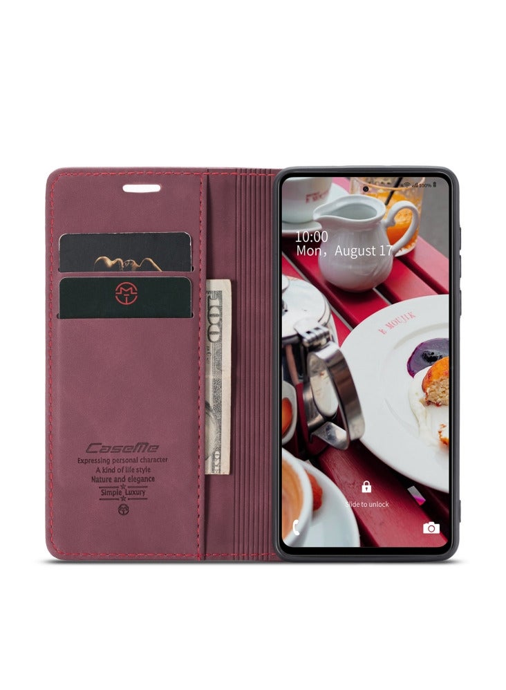 CaseMe Samsung Galaxy A73 5G Case Wallet, for Samsung Galaxy A73 5G Wallet Case Book Folding Flip Folio Case with Magnetic Kickstand Card Slots Protective Cover - Wine - Image 4